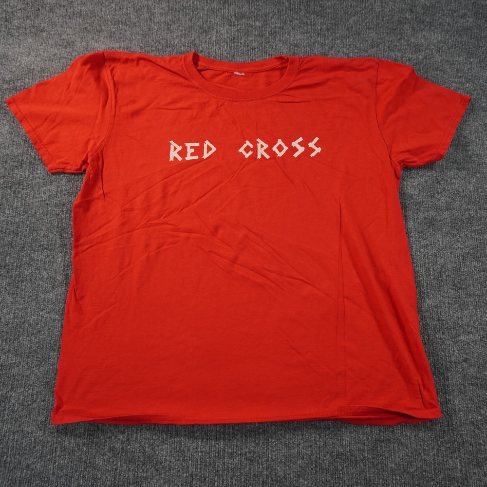 Vintage Red Cross T-Shirt Mens XL Red Short Sleeve Graphic Band Tee Casual Logo